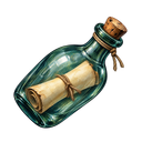 Original corked sea-glass message bottle holding a parchment