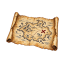 Original unrolled parchment inventory map with a red X