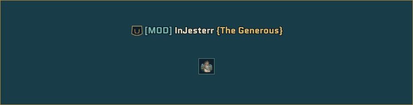 Crew sail, teal MOD tag, InJesterr name and title, with a Poseidon regional buff icon below